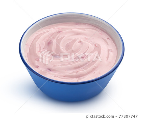 Strawberry yogurt isolated on white background Strawberry yogurt isolated on white background 77807747