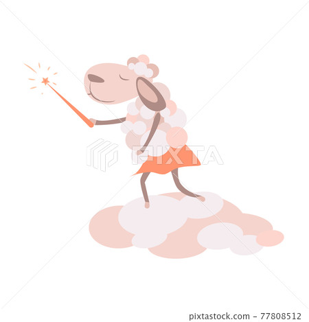funny sheep in skirt with magic wand on the cloud flat style illustration for children funny sheep in skirt with magic wand on the cloud flat style illustration for children 77808512