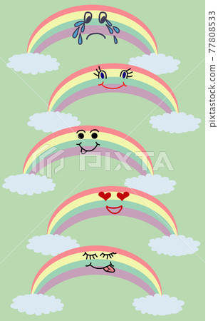 Emotional sun and clouds, stars, rainbow on dark background. Cute weather forecast. set. Emotional sun and clouds, stars, rainbow on dark background. Cute weather forecast. set. 77808533