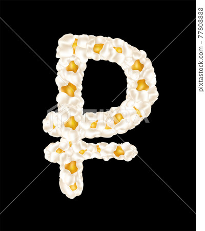 The ruble sign made up of airy popcorn. Vector illustration. 77808888