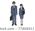 Full-body image of young men and women wearing masks and recruitment suits 77808911