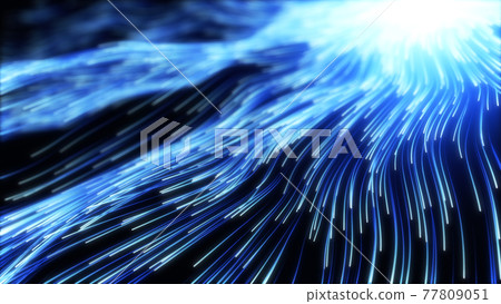 wave of high speed data particle trails. 3D illustration with depth of field blur effect wave of high speed data particle trails. 3D illustration with depth of field blur effect 77809051