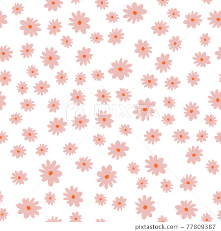 Vector floral pattern in doodle style with flowers and leaves. Gentle, spring floral background. 77809387