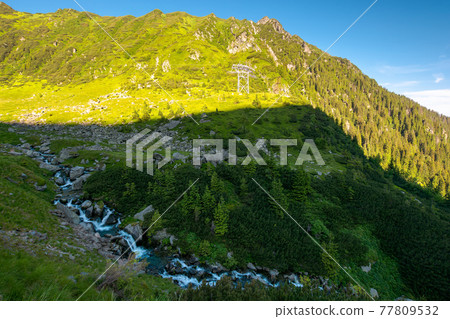 balea stream of fagaras mountains. wonderful summer scenery in the morning. popular travel destination of romania balea stream of fagaras mountains. wonderful summer scenery in the morning. popular travel destination of romania 77809532