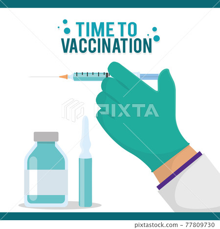 Hand with syringe and vaccine vial 77809730