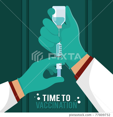 Hand with syringe and vaccine vial Hand with syringe and vaccine vial 77809732