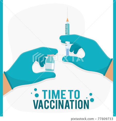 Hand with syringe and vaccine vial Hand with syringe and vaccine vial 77809733
