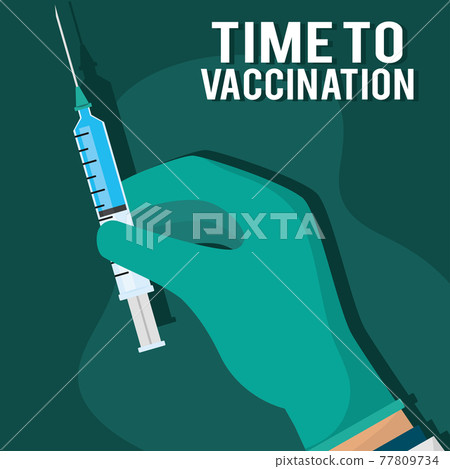 Isolated hand with syringe Vaccination poster Isolated hand with syringe Vaccination poster 77809734