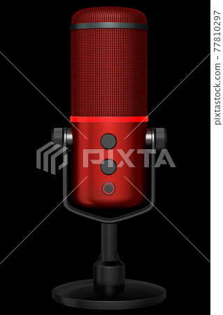 3D rendering of red studio condenser microphone isolated on black background 3D rendering of red studio condenser microphone isolated on black background 77810297