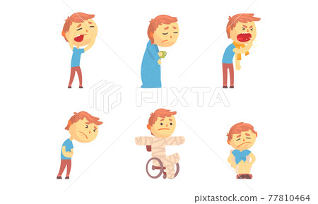 Sick Children Feeling Unwell Suffering From Illness Or Injury Needing Healthcare and Medical Help Vector Set Sick Children Feeling Unwell Suffering From Illness Or Injury Needing Healthcare and Medical Help Vector Set 77810464