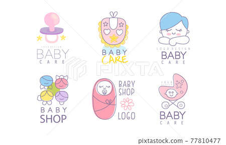 Baby Care Logo Design as Store or Shop Mark Vector Set Baby Care Logo Design as Store or Shop Mark Vector Set 77810477