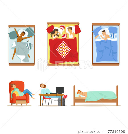 People Characters Sleeping In Different Position in Various Places Vector Set 77810508