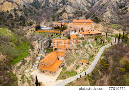 View from drone of medieval Shio-Mgvime monastery near Mtskheta, Georgia View from drone of medieval Shio-Mgvime monastery near Mtskheta, Georgia 77810751