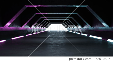 dark black tunnel hallway with neon lights 3d render illustration 77810896