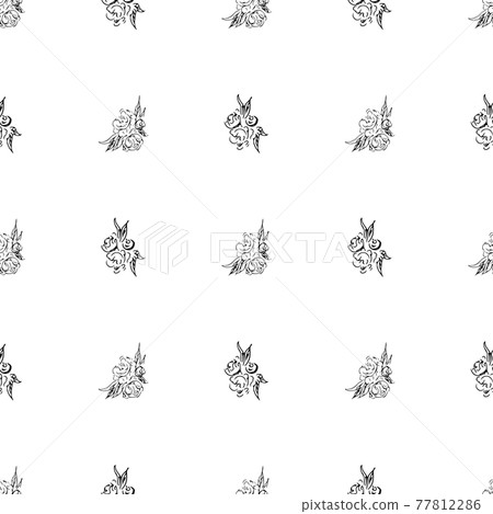 Doodle simple vector seamless pattern of hand-drawn peonies. Seamless pattern of hand-drawn peonies. Isolated on white background. 77812286