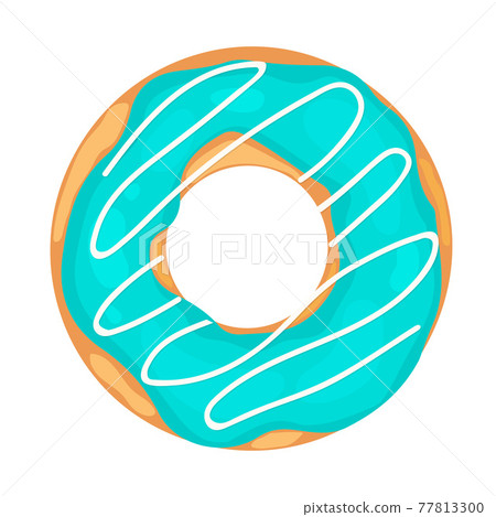 Cute donut with blue glaze isolated on white . Yummy doughnut icon. Vector template for poster, banner, flyer, sticker, t-shirt, postcard, logo design, etc 77813300