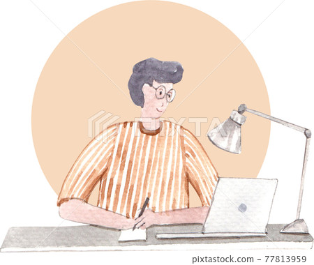 Work from Home with people illustration Watercolor Work from Home with people illustration Watercolor 77813959