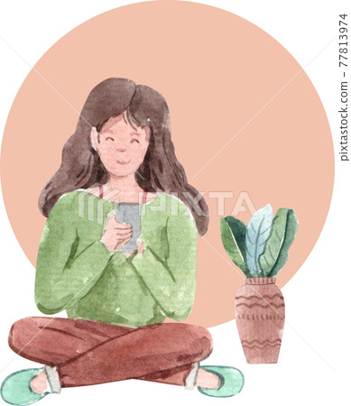 Work from Home with people illustration Watercolor Work from Home with people illustration Watercolor 77813974