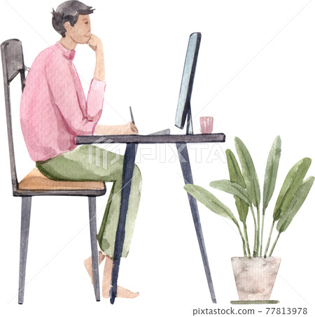 Work from Home with people illustration Watercolor 77813978