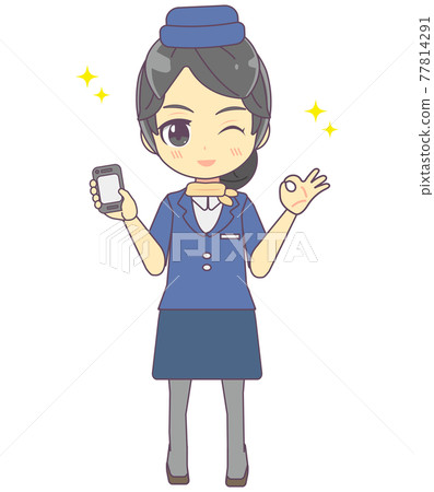 帶智能手機的乘務員插圖素材 77814291