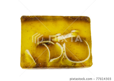 Handmade soap bar isolated on white background 77814303
