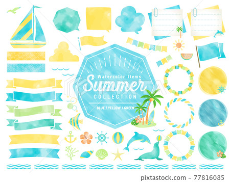 仲夏水彩畫框/沙灘、大海、自然/橫幅、氣球 77816085