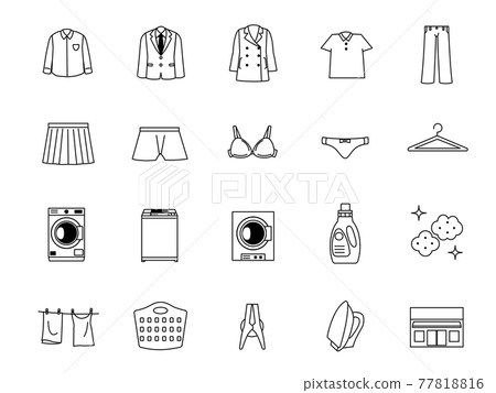 Laundry cleaning clothes line drawing icon set Laundry cleaning clothes line drawing icon set 77818816
