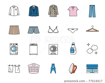 Laundry cleaning clothes line drawing icon set 77818817