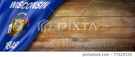 Wisconsin flag on old wood wall banner, USA 77820320