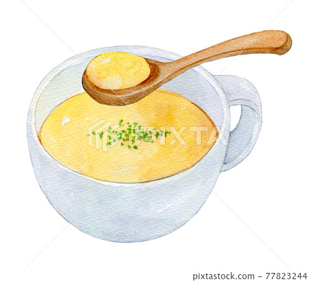Watercolor illustration corn soup 77823244
