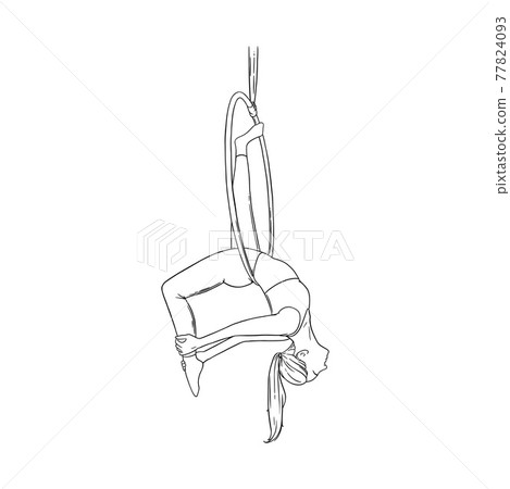 Flexible girl acrobat in the aerial ring. Girl performing stunts in the aerial hoop. Vector illustration Flexible girl acrobat in the aerial ring. Girl performing stunts in the aerial hoop. Vector illustration 77824093
