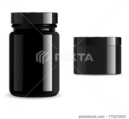 Black cosmetic package, vitamin jar mockup set 77825005