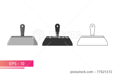 Set, Wide construction spatula. Linear, solid and realistic design. On a white background. Tools for workers. Flat vector illustration. 77825372