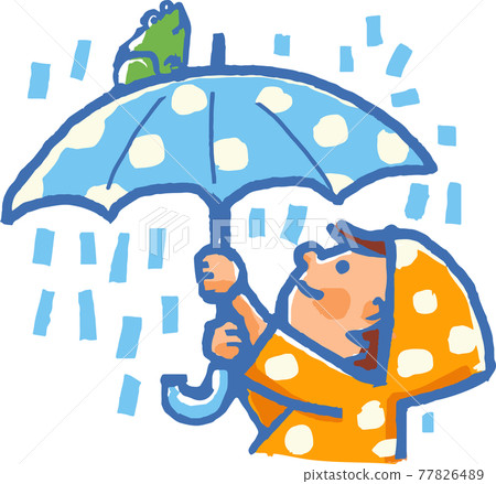 A child holding an umbrella with a frog on a rainy day A child holding an umbrella with a frog on a rainy day 77826489