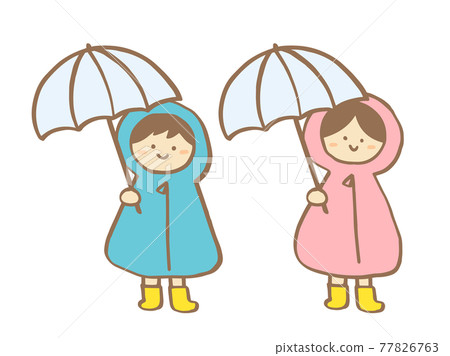 Cute raincoats, children (boys and girls), umbrellas and kappa summer (rainy season) / handwritten illustrations Cute raincoats, children (boys and girls), umbrellas and kappa summer (rainy season) / handwritten illustrations 77826763