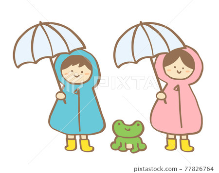 Cute raincoat, children (boys and girls) and umbrella summer (rainy season) / handwritten illustrations Cute raincoat, children (boys and girls) and umbrella summer (rainy season) / handwritten illustrations 77826764