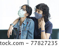 Asian mother and daughter live close to each other. But always wear a mask 77827235
