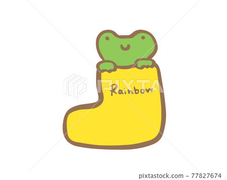 可愛的黃色靴子和青蛙臉夏天（雨季）/手寫插圖 77827674