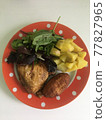 Chicken, salad and potato lunch plate 77827965