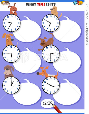 telling time educational task with cartoon dogs telling time educational task with cartoon dogs 77828092