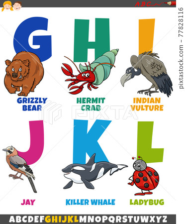 cartoon alphabet set with funny animal characters 77828116