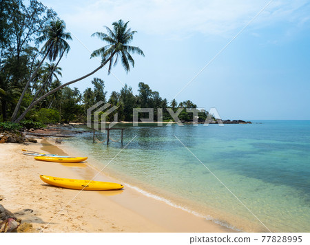 Yellow Kayak boat on tropical island beach bright sun in summer. Koh Kood - Thailand 77828995