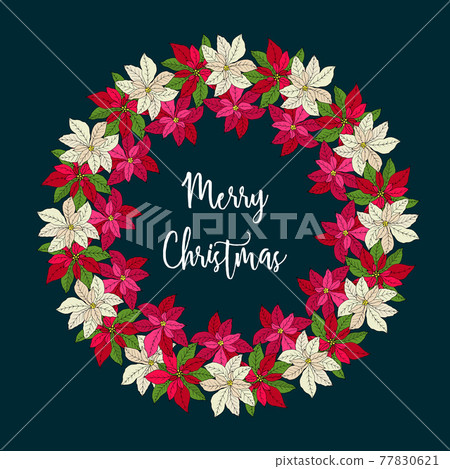Christmas wreath with poinsettia flowers - Stock Illustration [77830621 ...