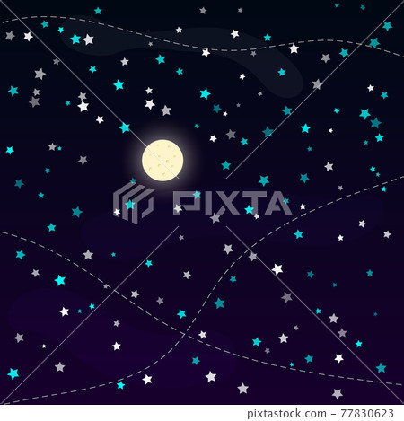 Full moon and shining stars at the night sky, 77830623