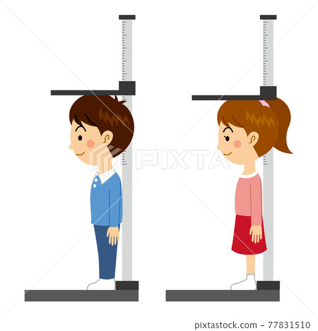 Boys and girls measuring height Boys and girls measuring height 77831510