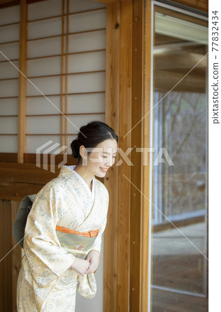 Kimono woman Japanese house Kimono woman Japanese house 77832434
