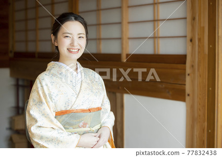Kimono woman Japanese house Kimono woman Japanese house 77832438