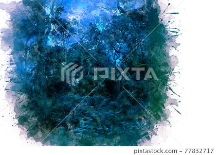 Fabulous blue flower with small lights in the middle of a wild forest Fabulous blue flower with small lights in the middle of a wild forest 77832717