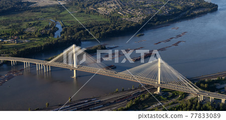 Aerial view on Fraser River and Port Mann Bridge Aerial view on Fraser River and Port Mann Bridge 77833089