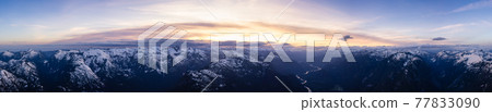 Aerial Panoramic View from Airplane of Canadian Mountain Landscape Aerial Panoramic View from Airplane of Canadian Mountain Landscape 77833090